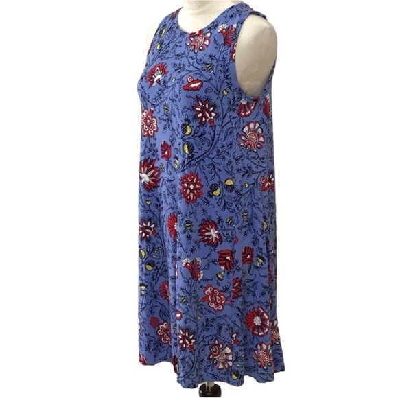 Ann Taylor Loft Blue Floral Sleeveless Casual Shift Dress Size MP - Picture 3 of 8